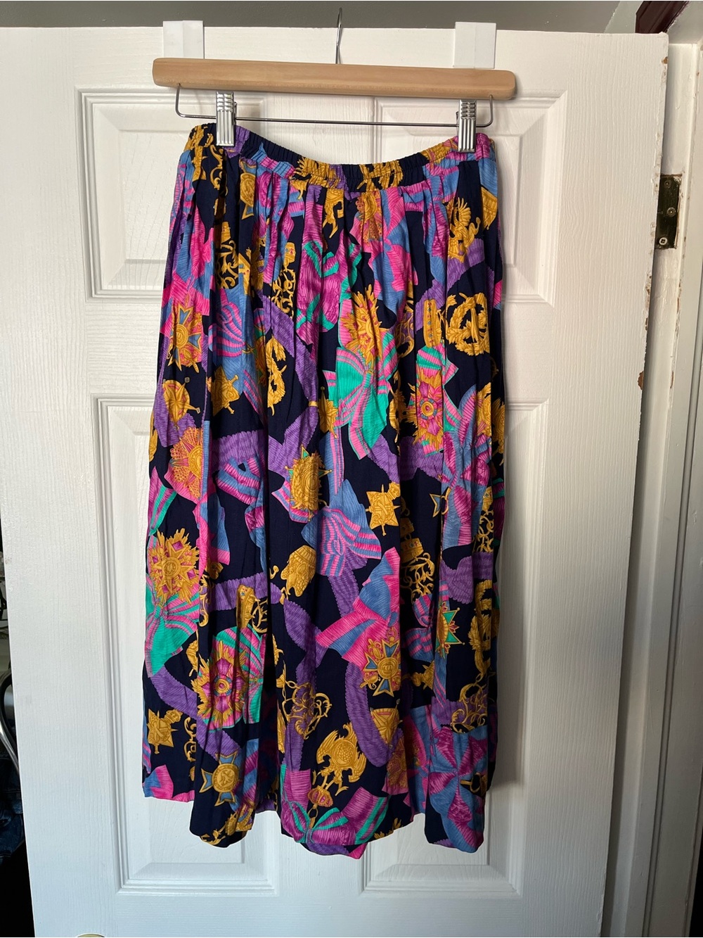 Vintage 1980s Bold Colored Abstract Midi Skirt - Size Medium 28”W